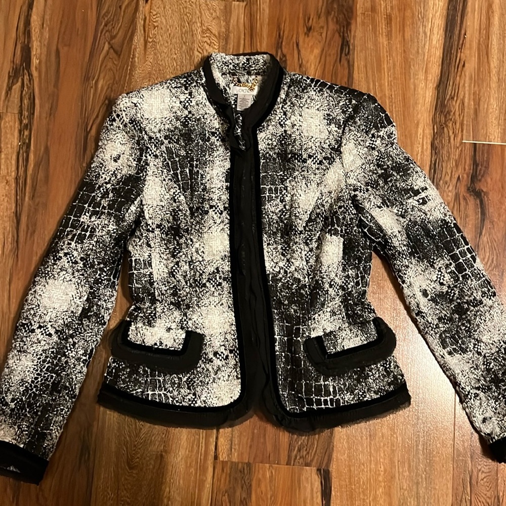 Cache tweed jacket Sz 2 velvet & lace ribbon trim